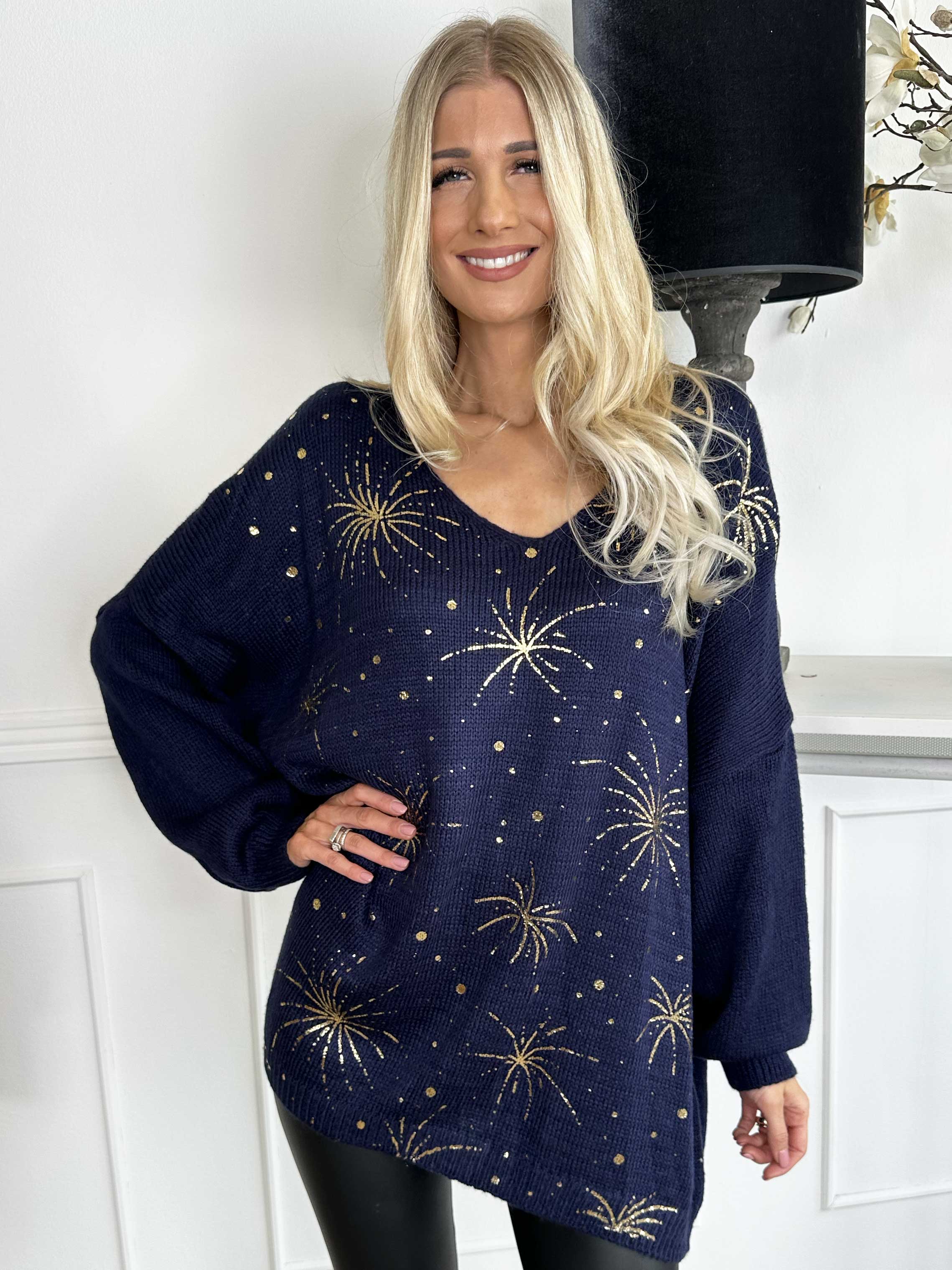 Omaria - Stickad blus med fyrverkerier på